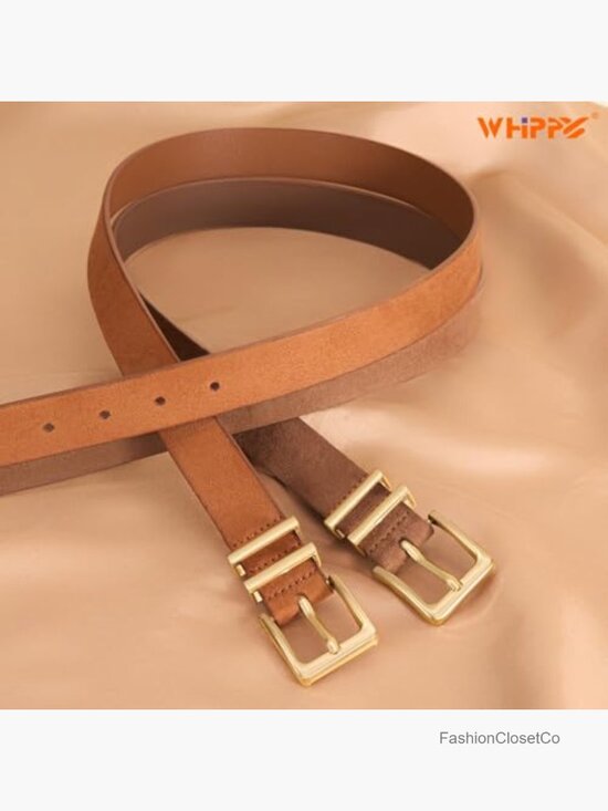 Women\'s Brown Leather Belt with Gold Buckle by main image 4